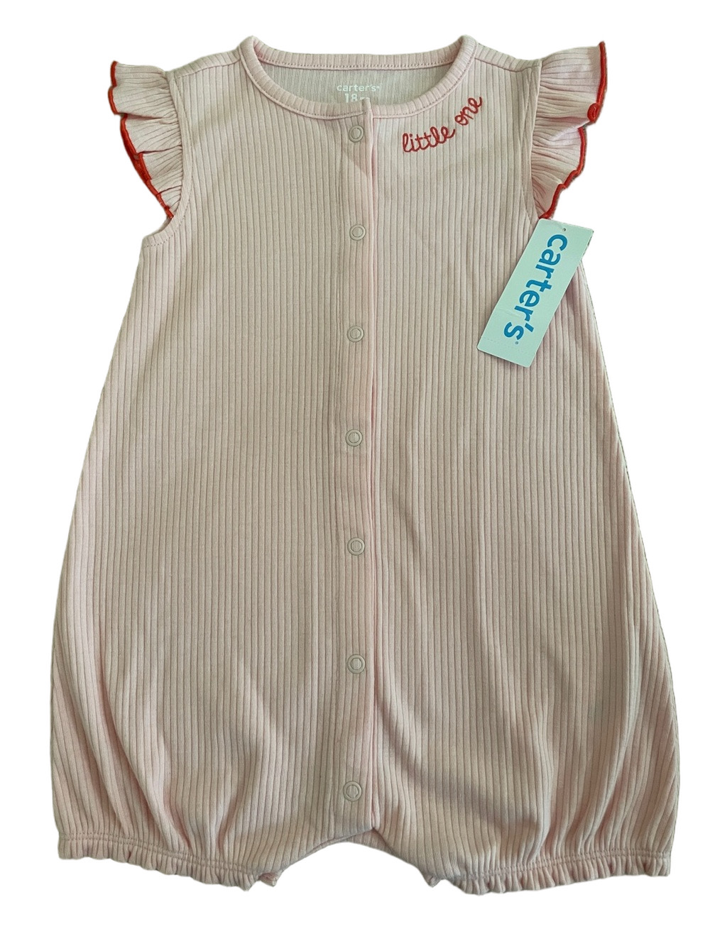 Carter's Pink Ribbed Baby Girls Romper with Red Trim 18 Mo. NWT!